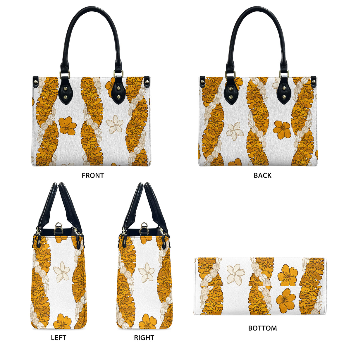 Puakenikeni Hawaiian Flower Lei White Leather Handbag