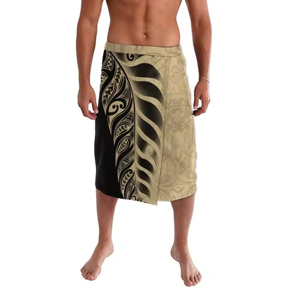 Polynesian Tribal Leaf Pattern Couple Outfit Matching Island Dress And Lavalava