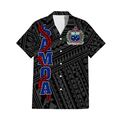 Samoa Coat Of Arms Couple Outfit Matching Polynesian Tribal Pattern Black Dress And Hawaiian Shirt For Her Him