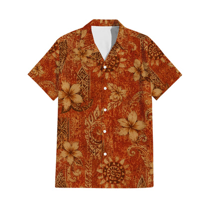 Polynesian Tribal Vintage Flowers Pattern Matching Outfit For Couple Tropical Puletasi Dress And Hawaiian Shirt For Her Him
