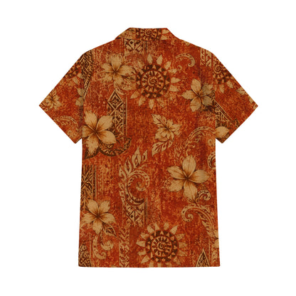 Polynesian Tribal Vintage Flowers Pattern Matching Outfit For Couple Tropical Puletasi Dress And Hawaiian Shirt For Her Him