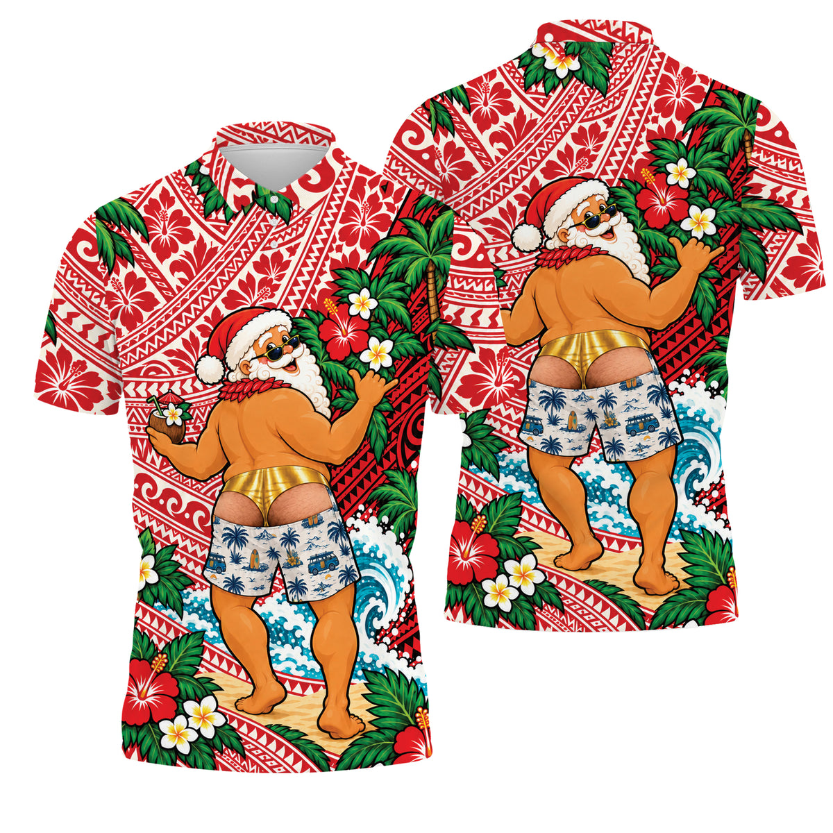 Funny Santa Shirt Polynesian Tribal Christmas Polo Shirt