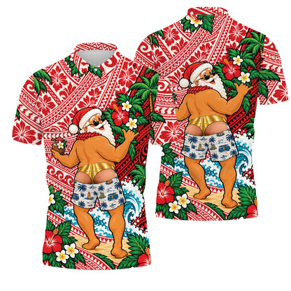 Funny Santa Shirt Polynesian Tribal Christmas Polo Shirt