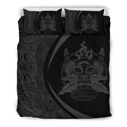 Hawaiian Tiki Polynesian Bedding Set Circle Style Grey