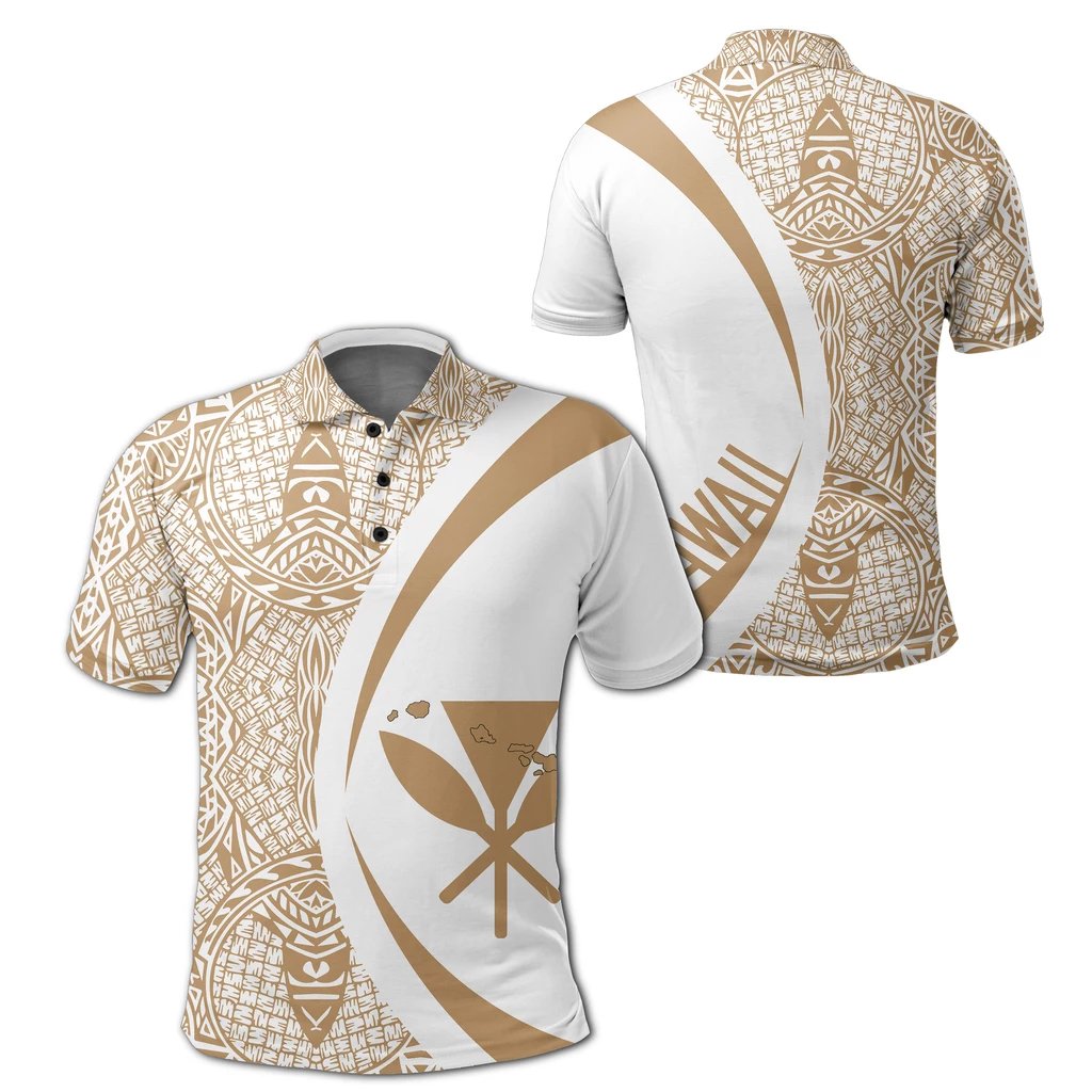 Hawaii Kanaka Polynesian Polo Shirt Gold And White - Circle Style