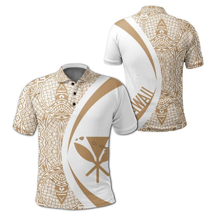Hawaii Kanaka Polynesian Polo Shirt Gold And White - Circle Style