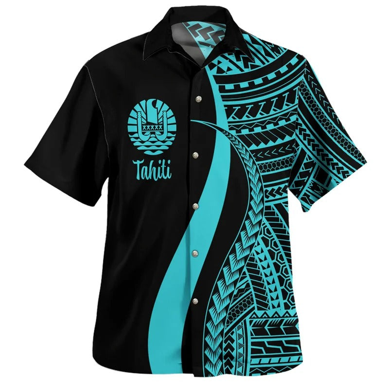 Tahiti Hawaiian Shirts Men Colorful 3d Printed Tahitian Polynesian Tribal Summer Casual Button Shirt