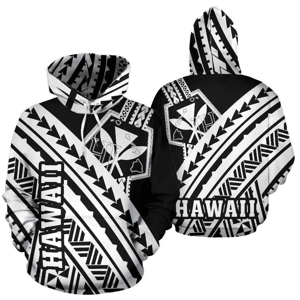 Hawaii Kanaka Polynesian Hoodie Poly Style White And Black