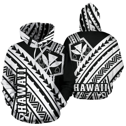 Hawaii Kanaka Polynesian Hoodie Poly Style White And Black