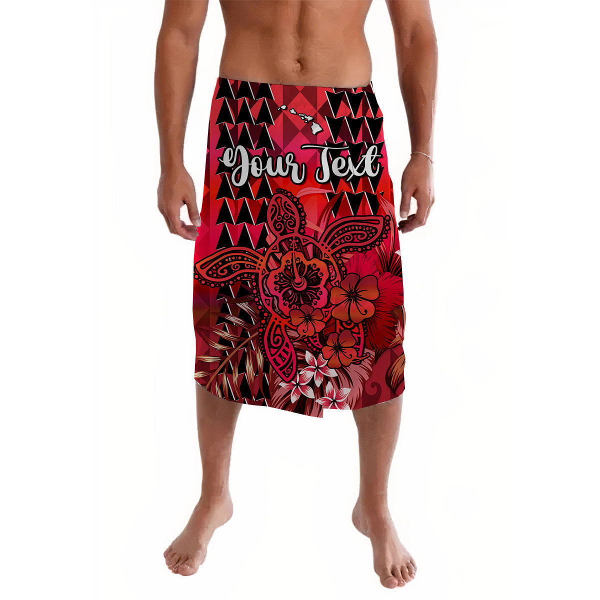 (Custom Personalised) Hawaii Flowers Lavalava Red Tribal Pattern Hawaiian