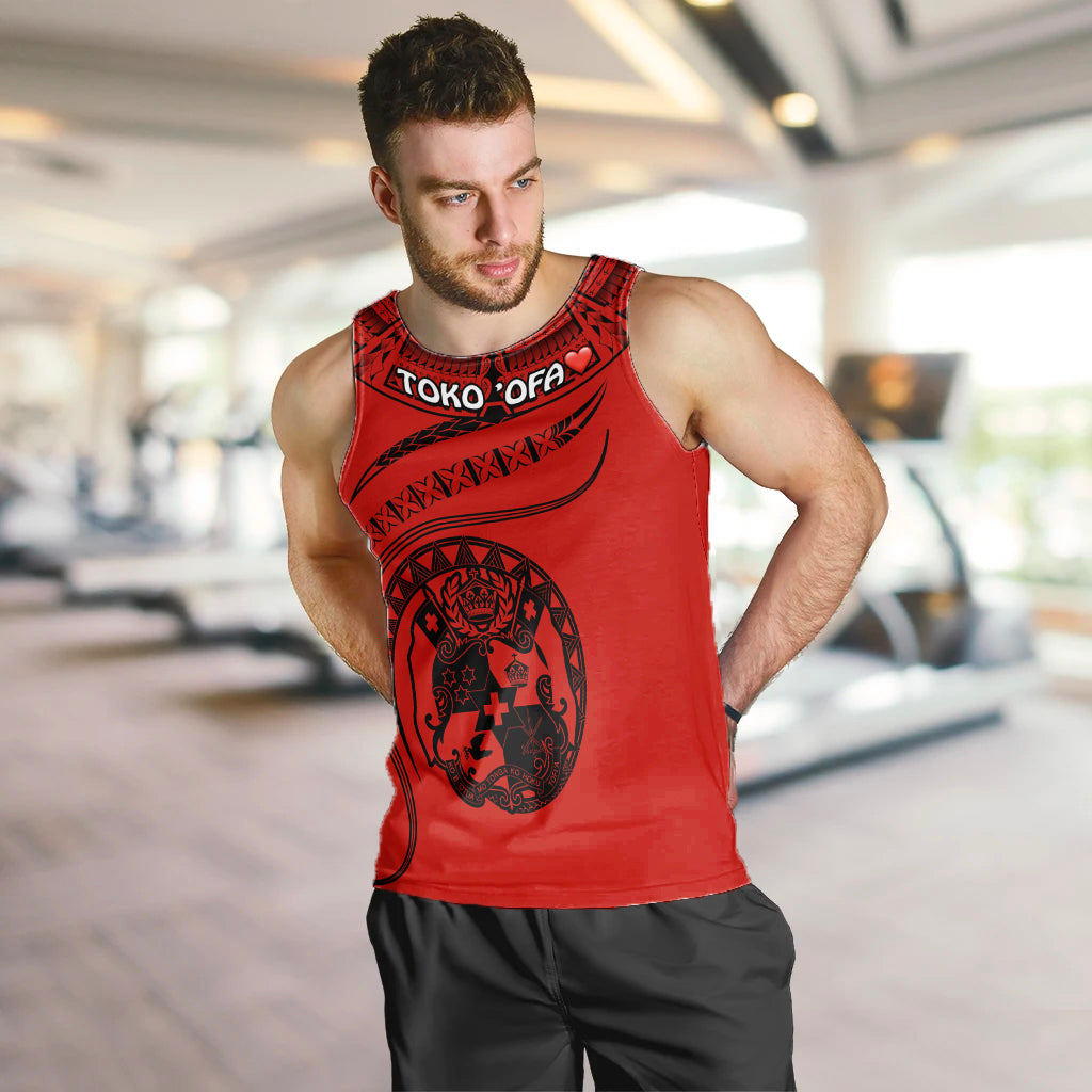 TOKO ’OFA Tonga Polynesian Men Tank Top Tonga Waves Red Black