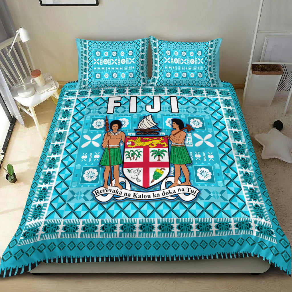 Fiji Bedding Set Pattern Fijian Tapa Pattern Turquoise