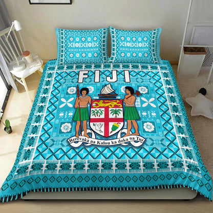 Fiji Bedding Set Pattern Fijian Tapa Pattern Turquoise