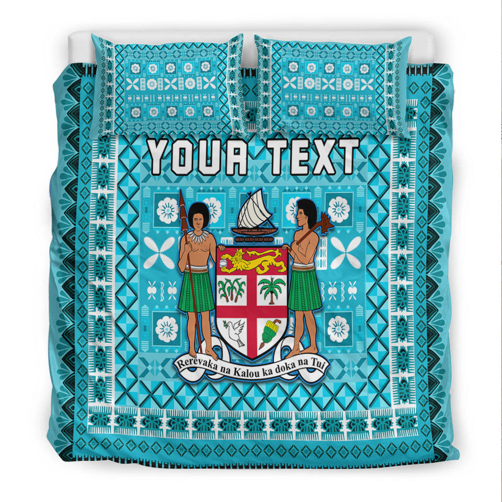 (Custom Personalised) Fiji Bedding Set Pattern Fijian Tapa Pattern Turquoise