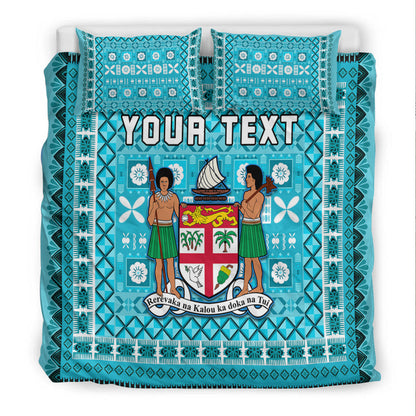 (Custom Personalised) Fiji Bedding Set Pattern Fijian Tapa Pattern Turquoise