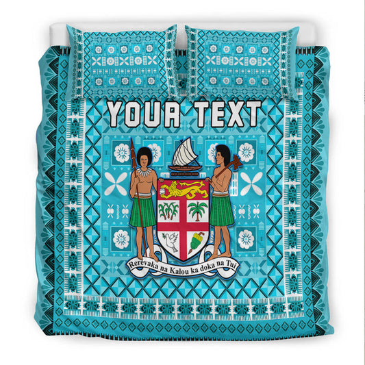(Custom Personalised) Fiji Bedding Set Pattern Fijian Tapa Pattern Turquoise