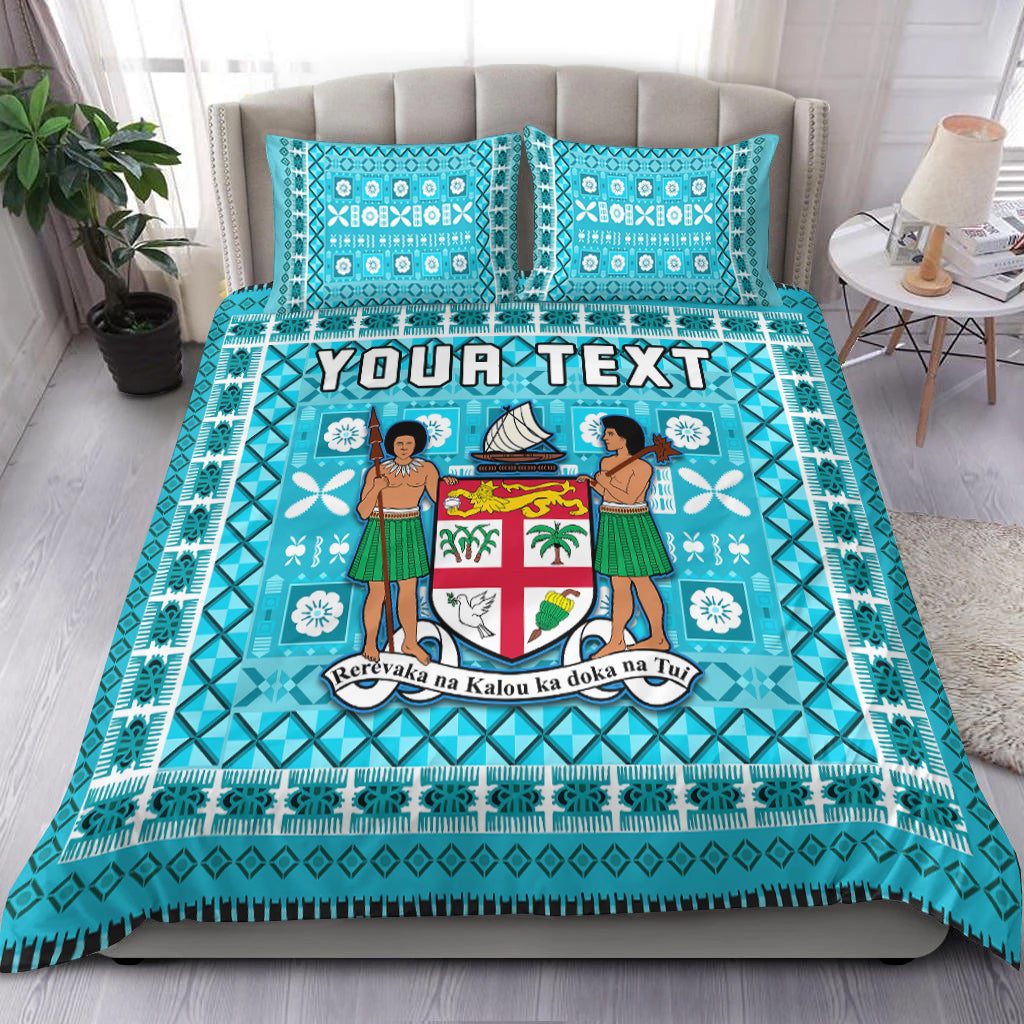 (Custom Personalised) Fiji Bedding Set Pattern Fijian Tapa Pattern Turquoise