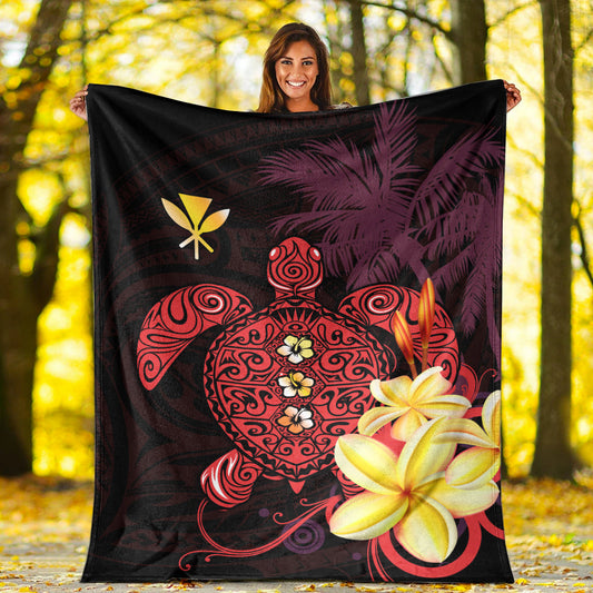 Hawaii Turtle Premium Blanket Hawaiian Flowers Version Red Elegant