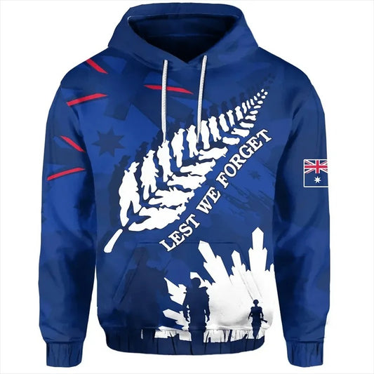 New Zealand Flag Hoodie Soldier Silver Fern NZ Flag Lest We Forget Printed Hoodie
