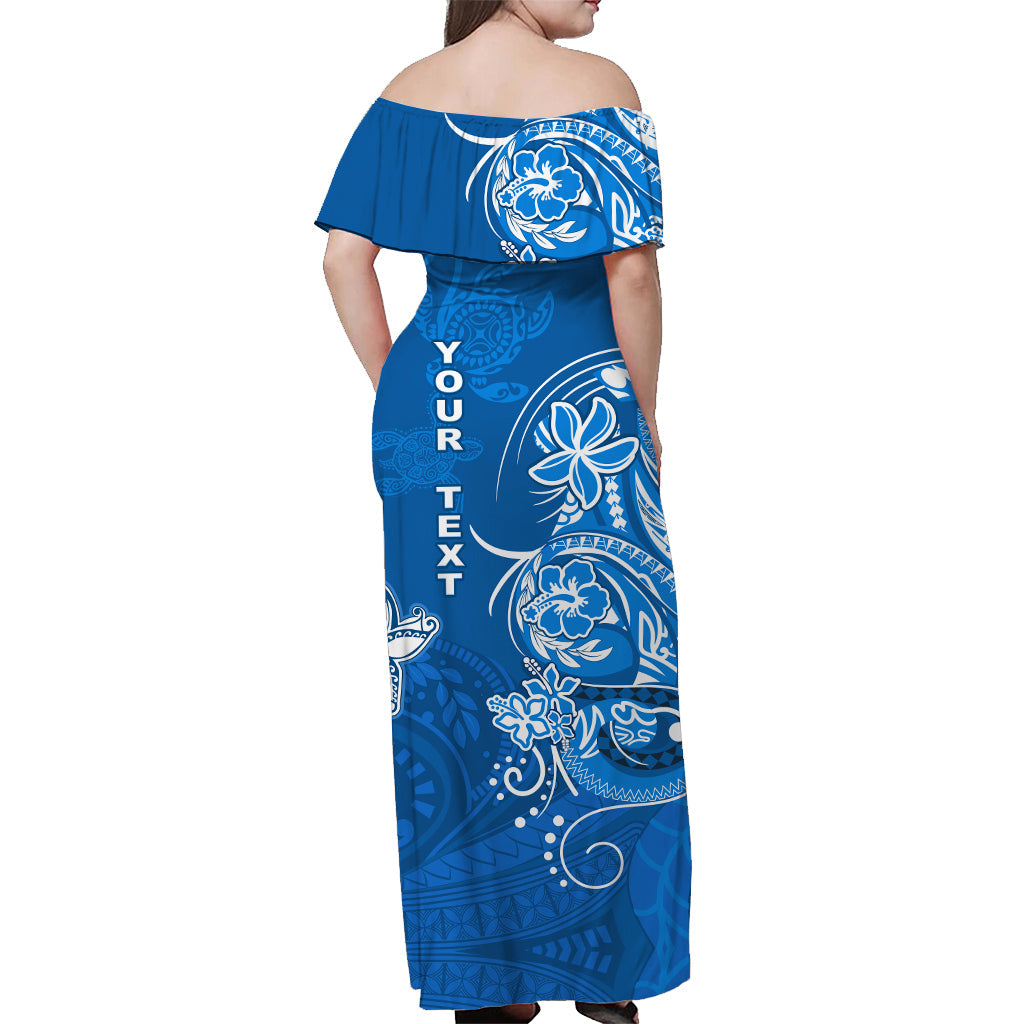 Custom Personalised Hawaii Off Shoulder Long Dress Polynesia Blue Sea Turtle Honu and Map