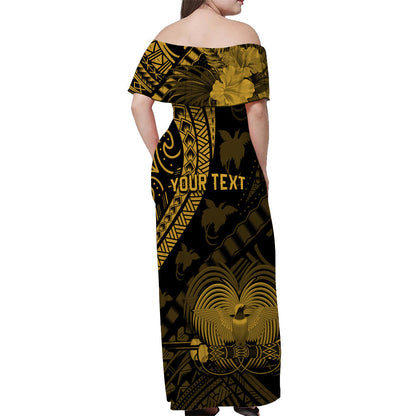 Custom Personalised Papua New Guinea Off Shoulder Long Dress Raggiana Birds Of Paradise Gold