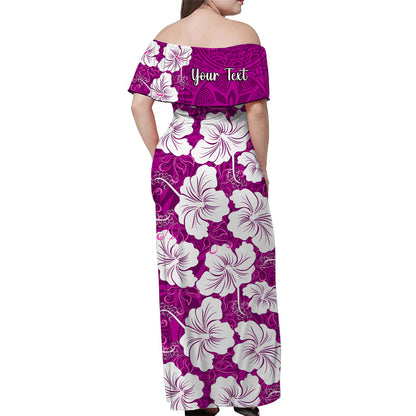Custom Personalised Hawaii Off Shoulder Long Dress Pink Simple Tropical Flowers