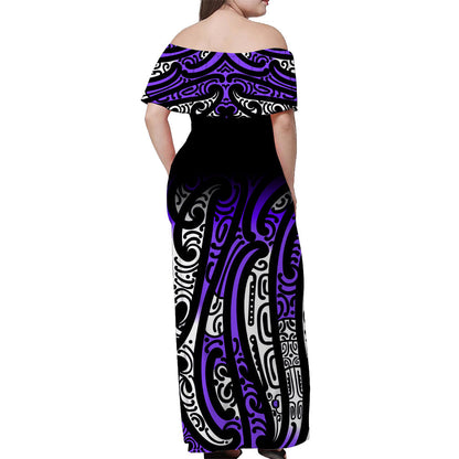 New Zealand Off Shoulder Long Dress Maori NZ Unique Purple