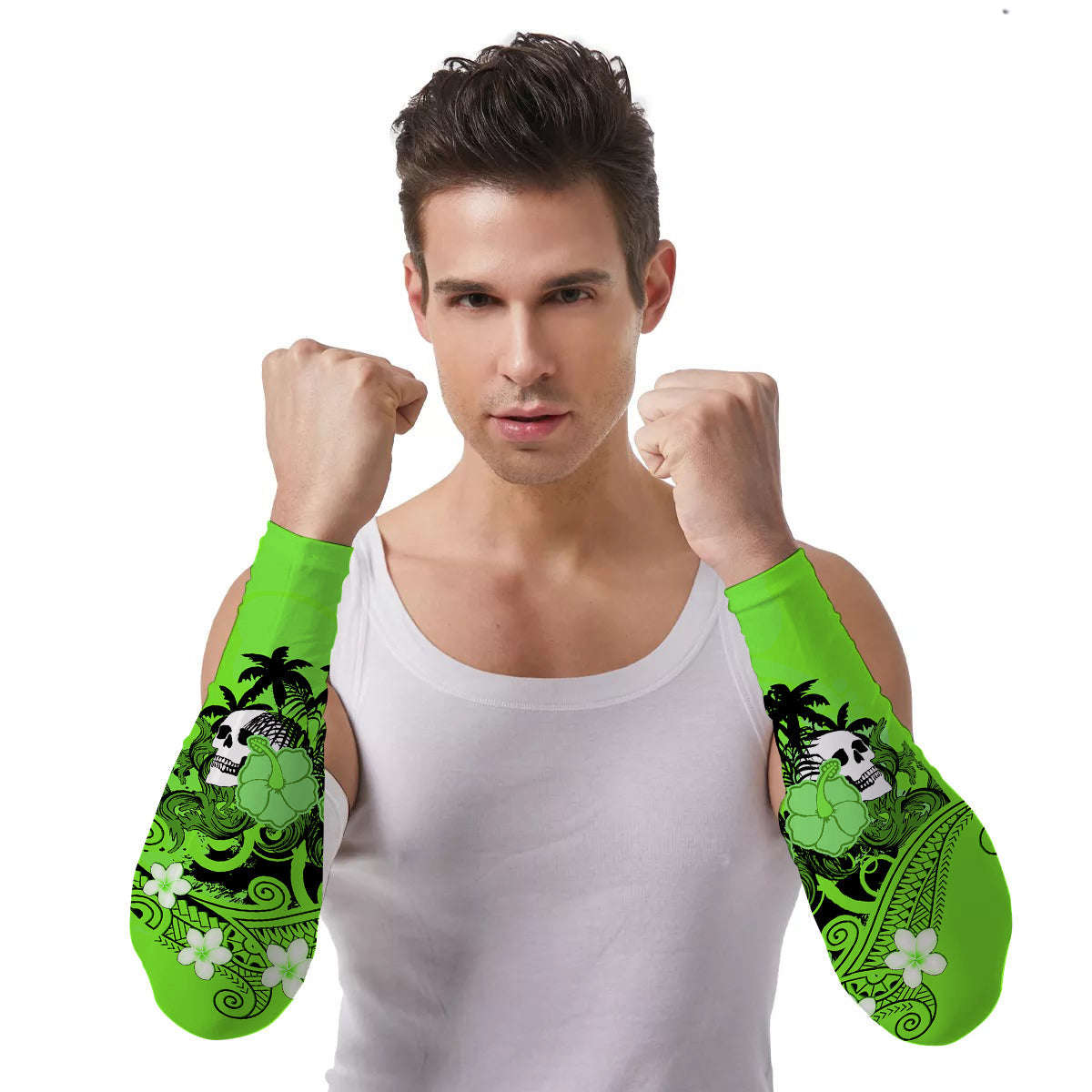 Arm Sleeves (Set of Two) Hawaii Skull Mysterious Polynesia and Flowers Ver.02