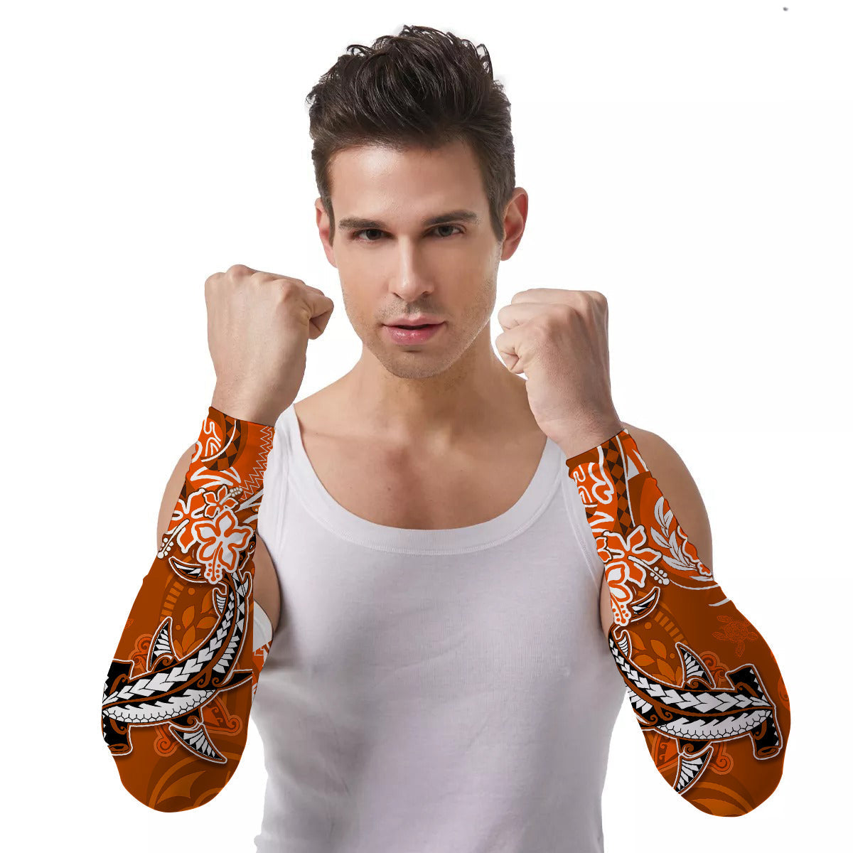 Arm Sleeves (Set of Two) Hawaii Polynesia Sea Turtle Honu and Hammerhead Shark Ver.06