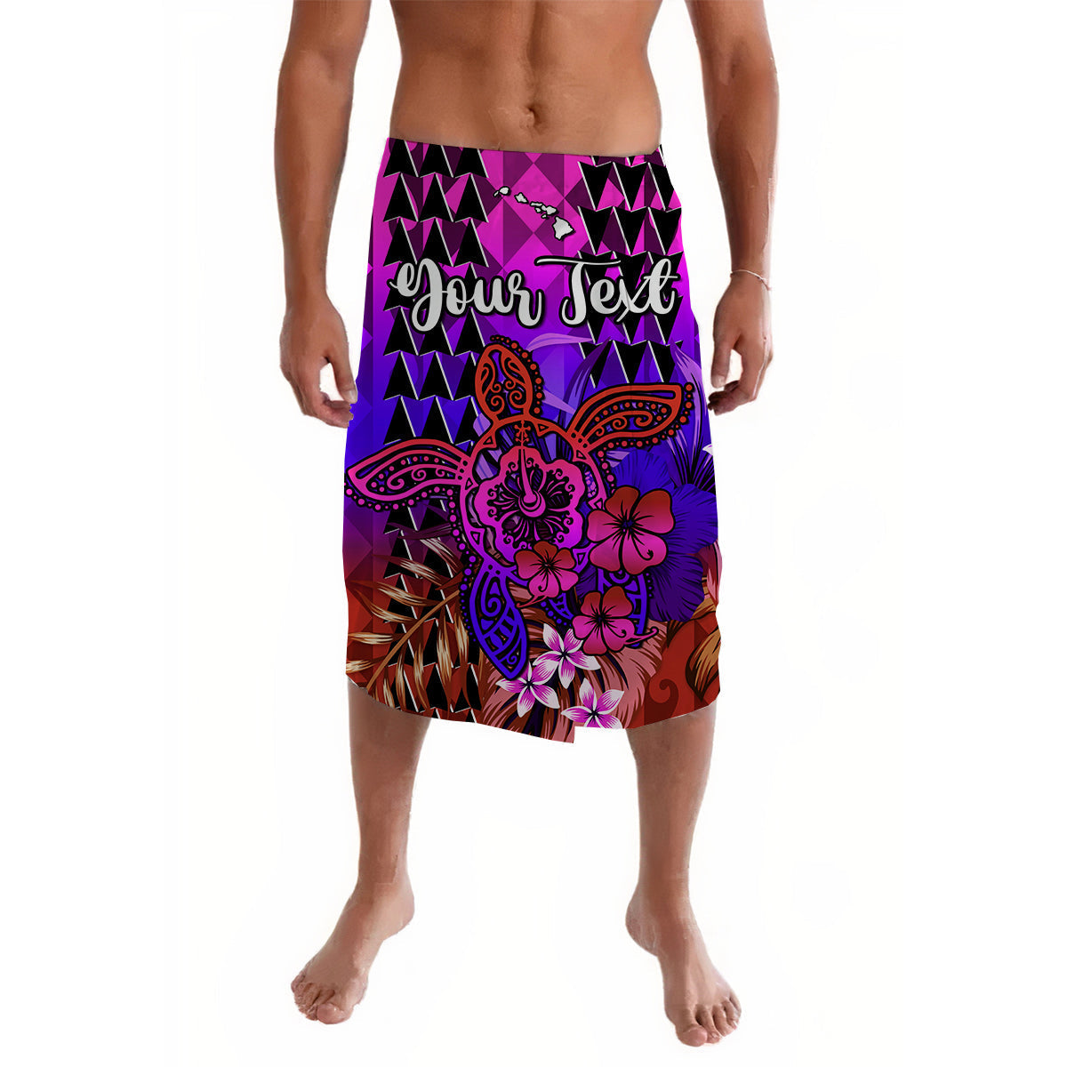 (Custom Personalised) Hawaii Flowers Lavalava Purple Tribal Pattern Hawaiian
