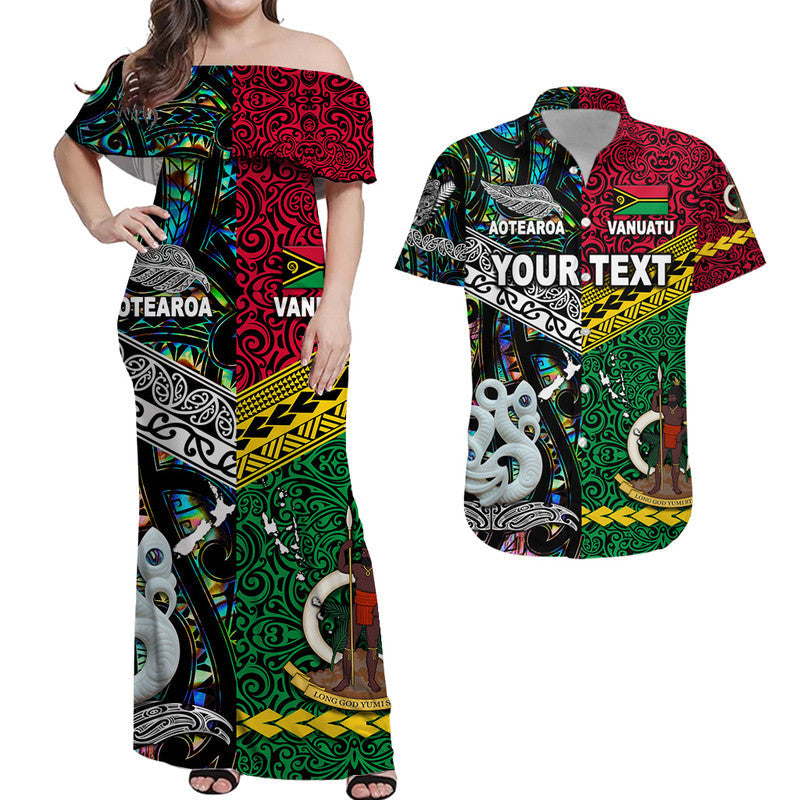 Vanuatu And New Zealand Combo Dress and Hawaiian Shirt Matching Couples Outfit Together Paua Shell