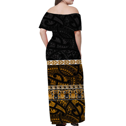 Custom Personalised New Zealand Off Shoulder Long Dress Maori Simple Gold