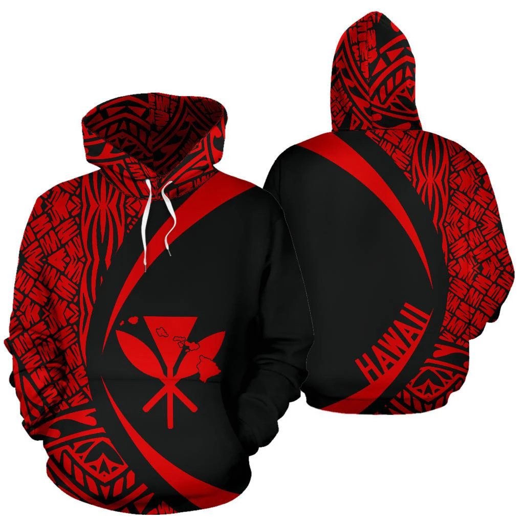 Kanaka Hawaii Map Red Polynesian Hoodie Circle Style