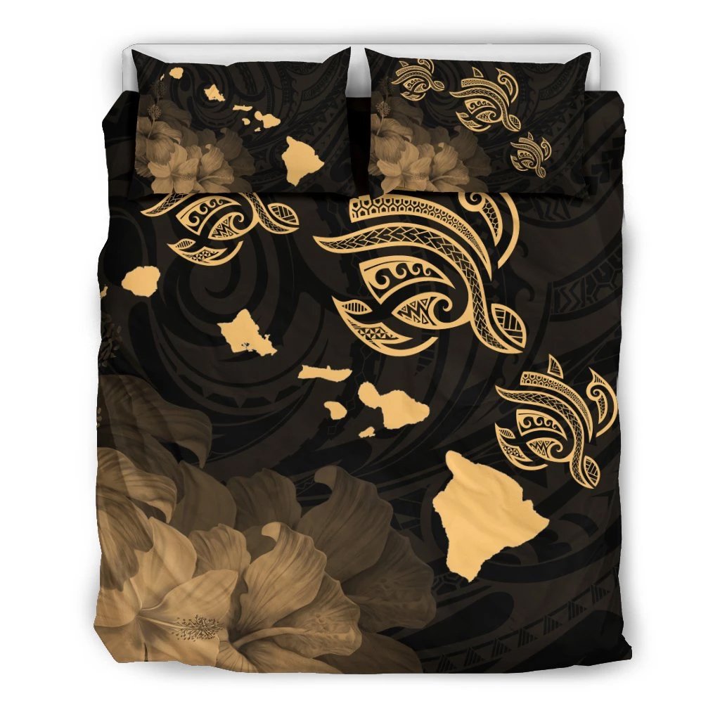 Hawaiian Map Turtle Hibiscus Polynesian Bedding Set