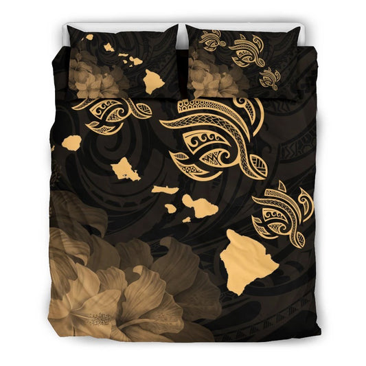 Hawaiian Map Turtle Hibiscus Polynesian Bedding Set