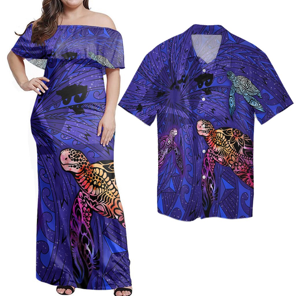 Matching Hawaiian Outfits Combo Dress And Shirt Hawaii Map Kanaka Turtle Volcano Style Galaxy