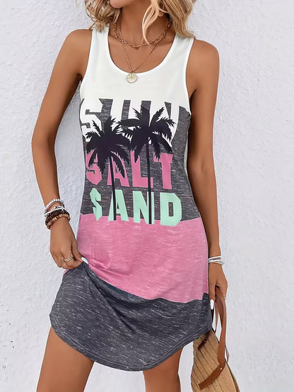 Sun Salt Sand Round Neck High Stretch Dress Tropical Tank Dress Beach Women's Clothing