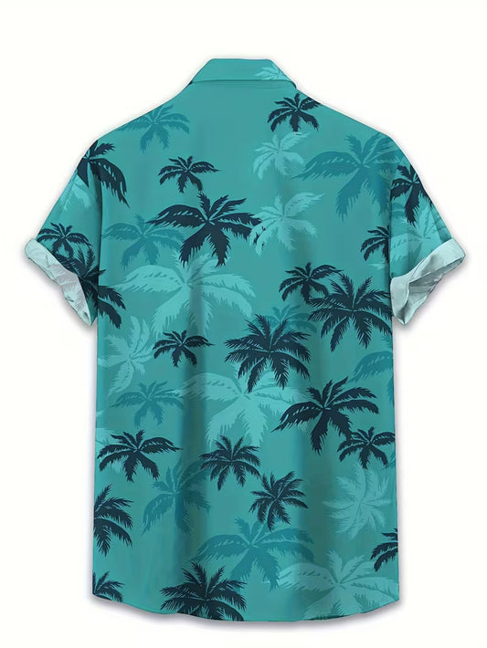 Coconut Tree Print Men's Hawaiian Shirt Tropical Beach Short Sleeve Button Printed Shirt For Him