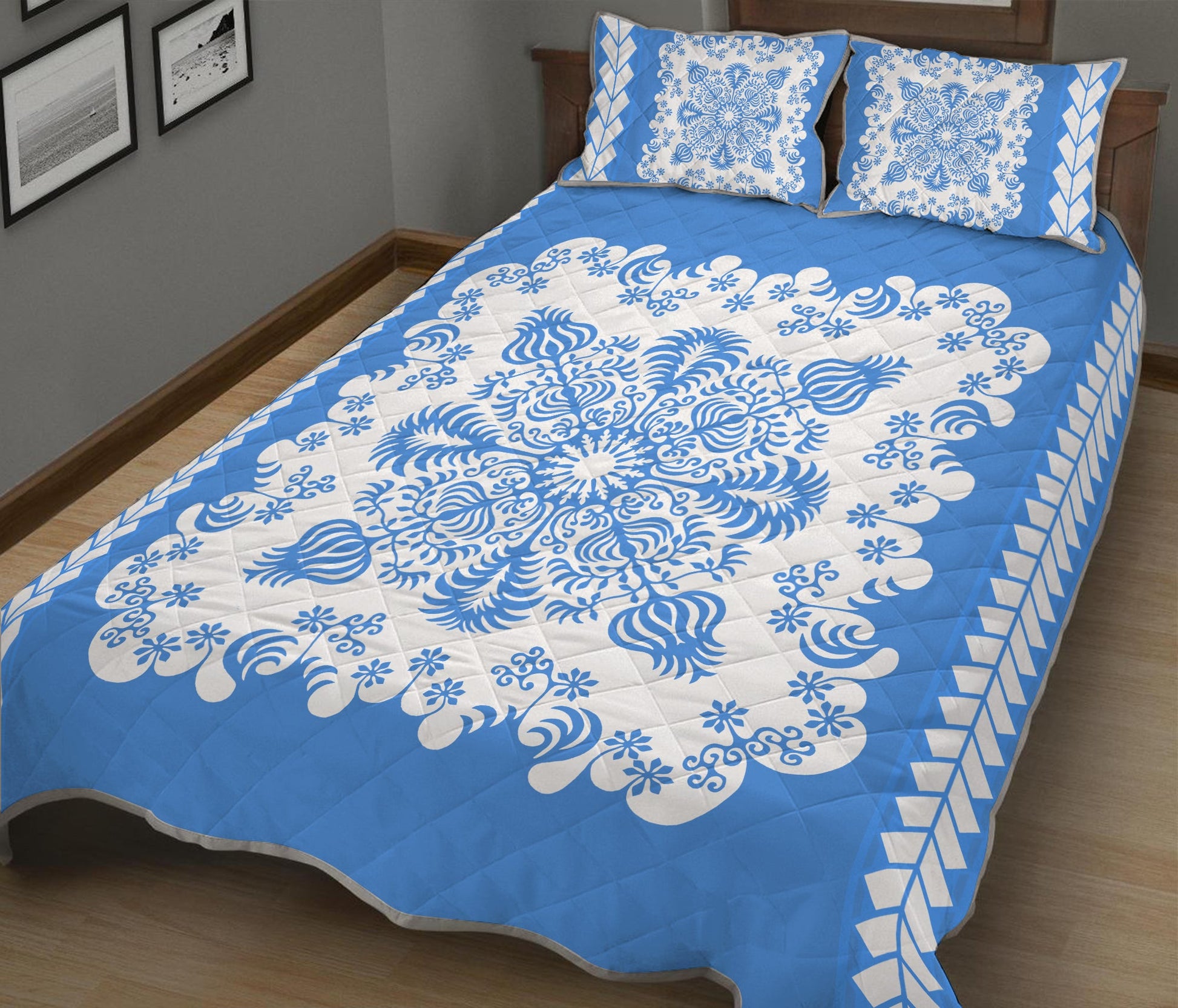 Hawaii Quilt Bed Set Pattern Version Special Blue