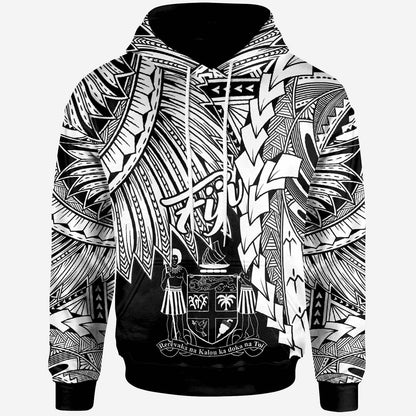 Fiji Polynesian Hoodie Tribal Wave Tattoo White