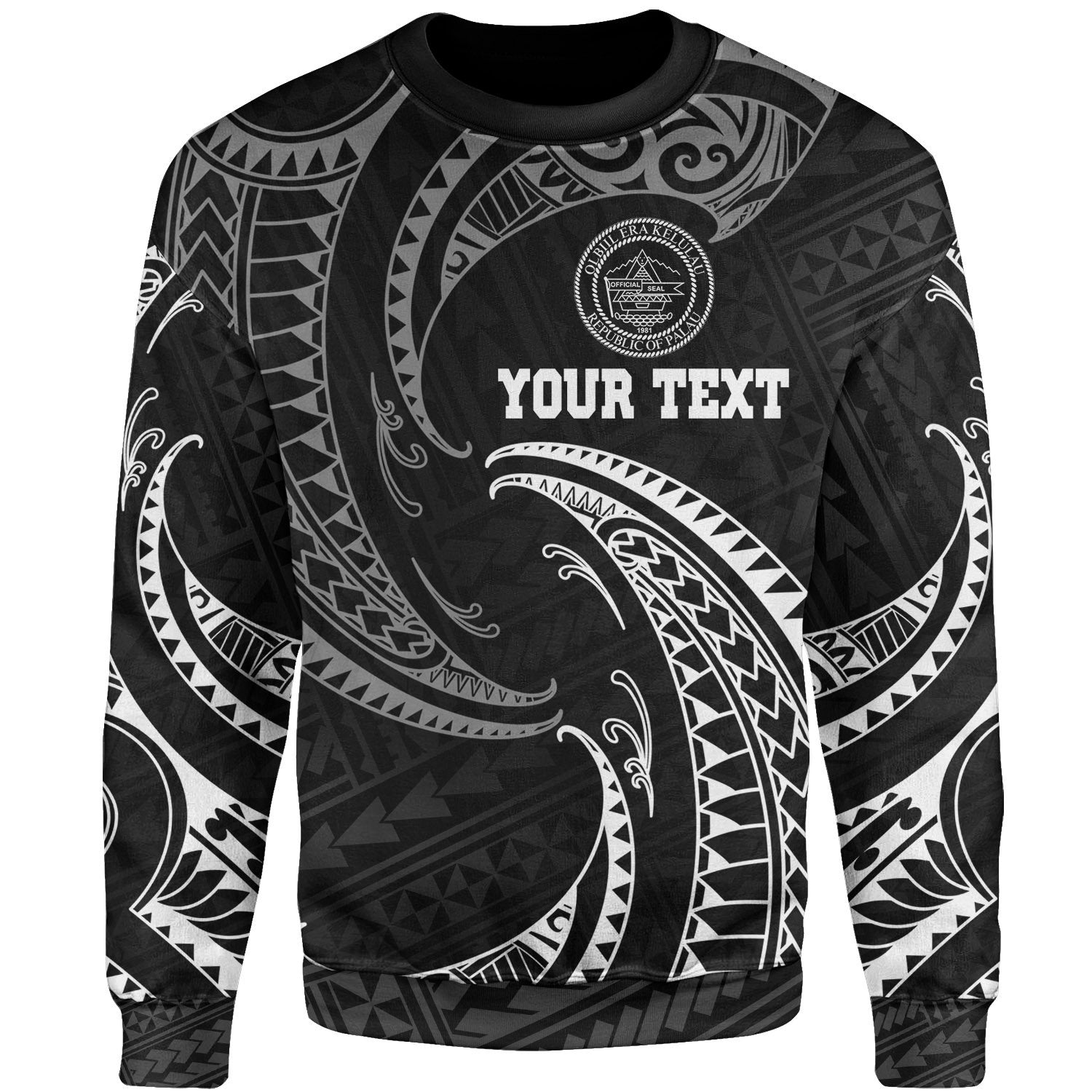 Palau Polynesian Custom Personalised Sweater White Tribal Wave