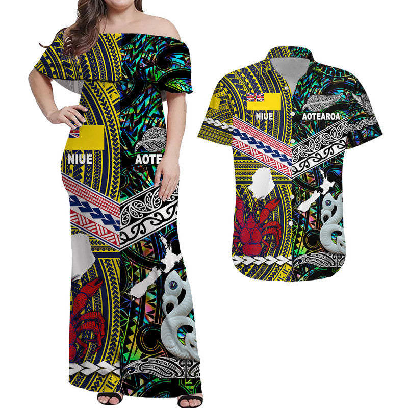 Matching Outfits For Couples New Zealand And Niue Combo Dress And Shirt Together Paua Shell