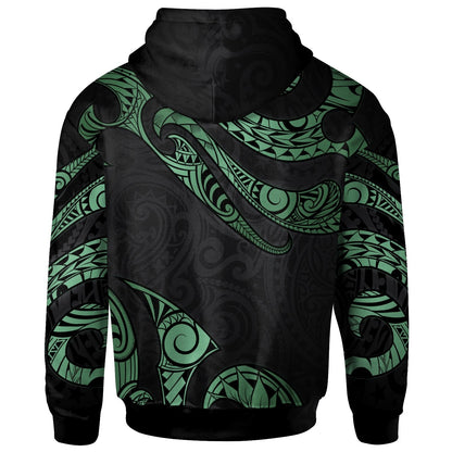New Caledonia Polynesian Zip Hoodie Poly Tattoo Green Version
