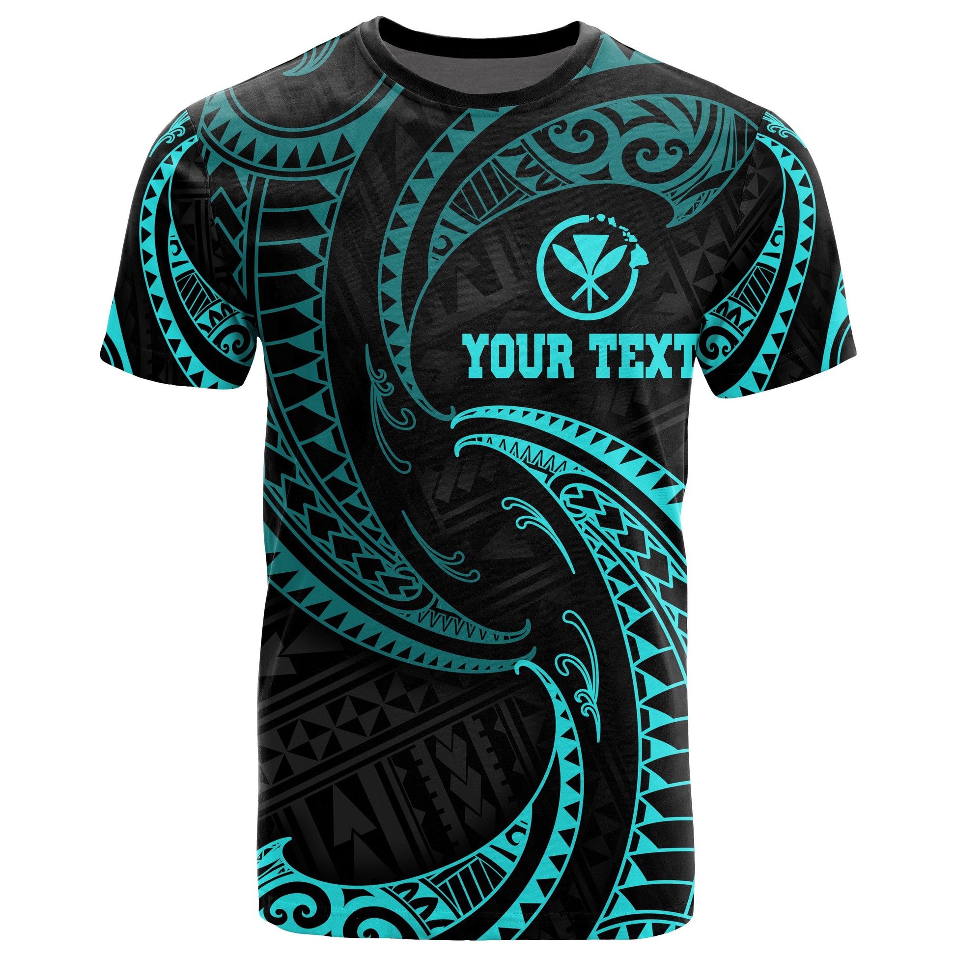 Polynesian Hawaii Custom Personalised T Shirt Neon Blue Tribal Wave