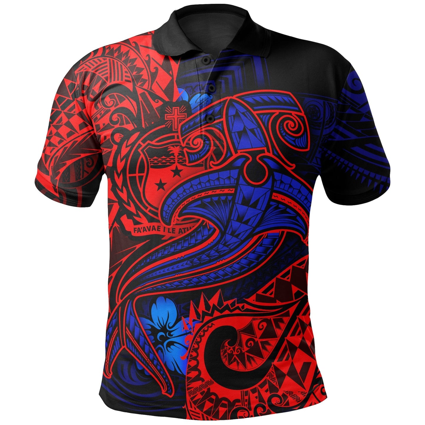 Samoa Polo Shirt - Blue Shark Polynesian Tattoo