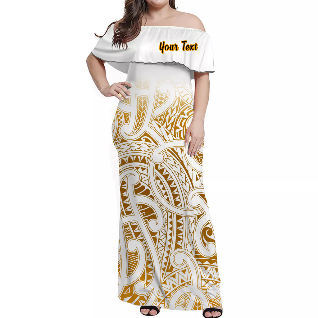 Custom Personalised New Zealand Off Shoulder Long Dress NZ Maori Gold