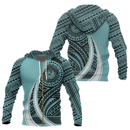 Hawaii Coat Of Arms Polynesian Zip Up Hoodie Tatoo Style Blue