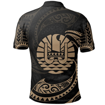 Tahiti Polynesian Custom Personalised Polo Shirt - Gold Tribal Wave