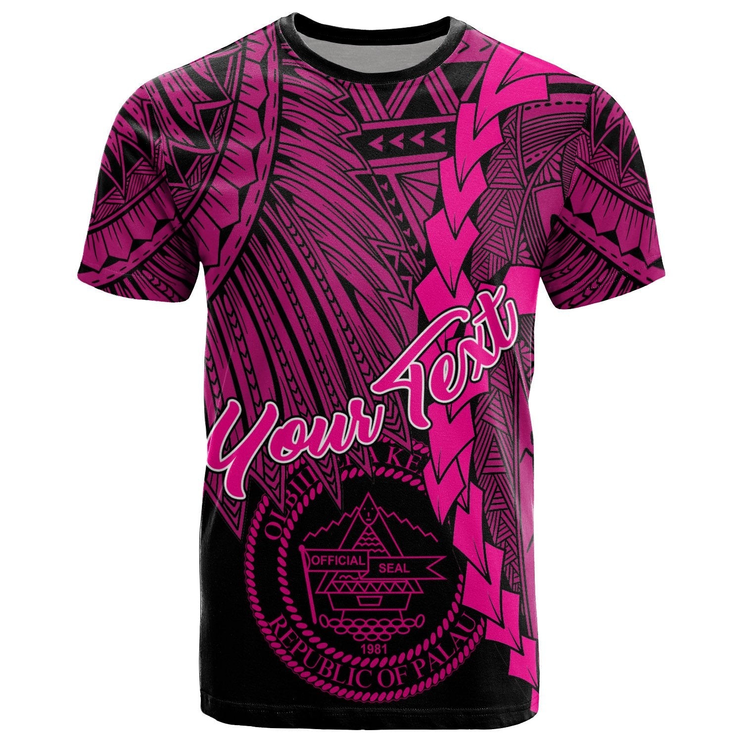 Palau Polynesian Custom Personalised T Shirt Tribal Wave Tattoo Pink