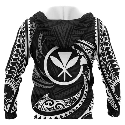 Hawaii Polynesian Hoodie White Tribal Wave